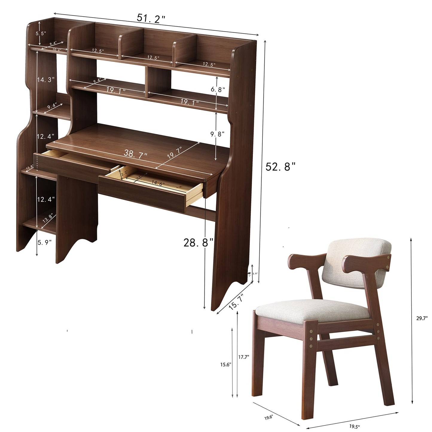 Kids Study Desk and Chair Set with Bookshelf