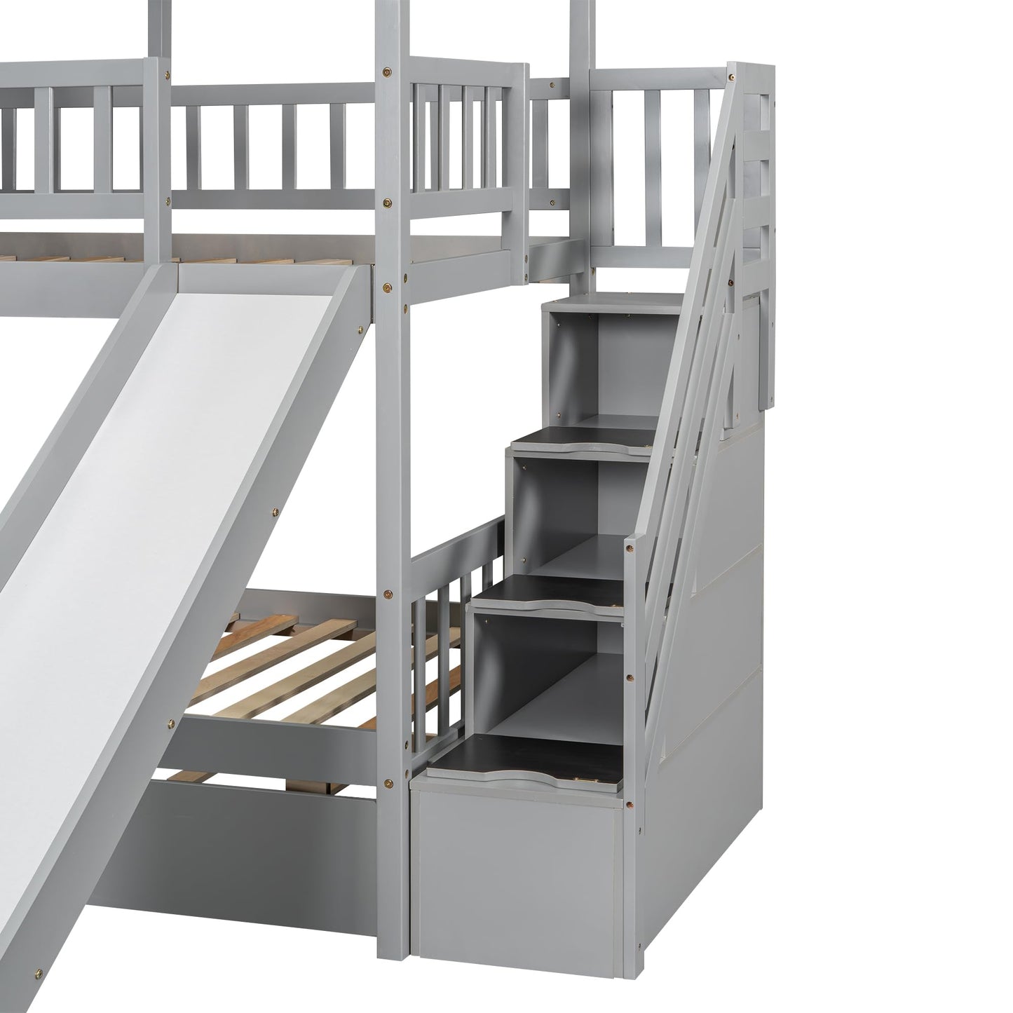 Twin House Bunk Bed with Stairs and Slide
