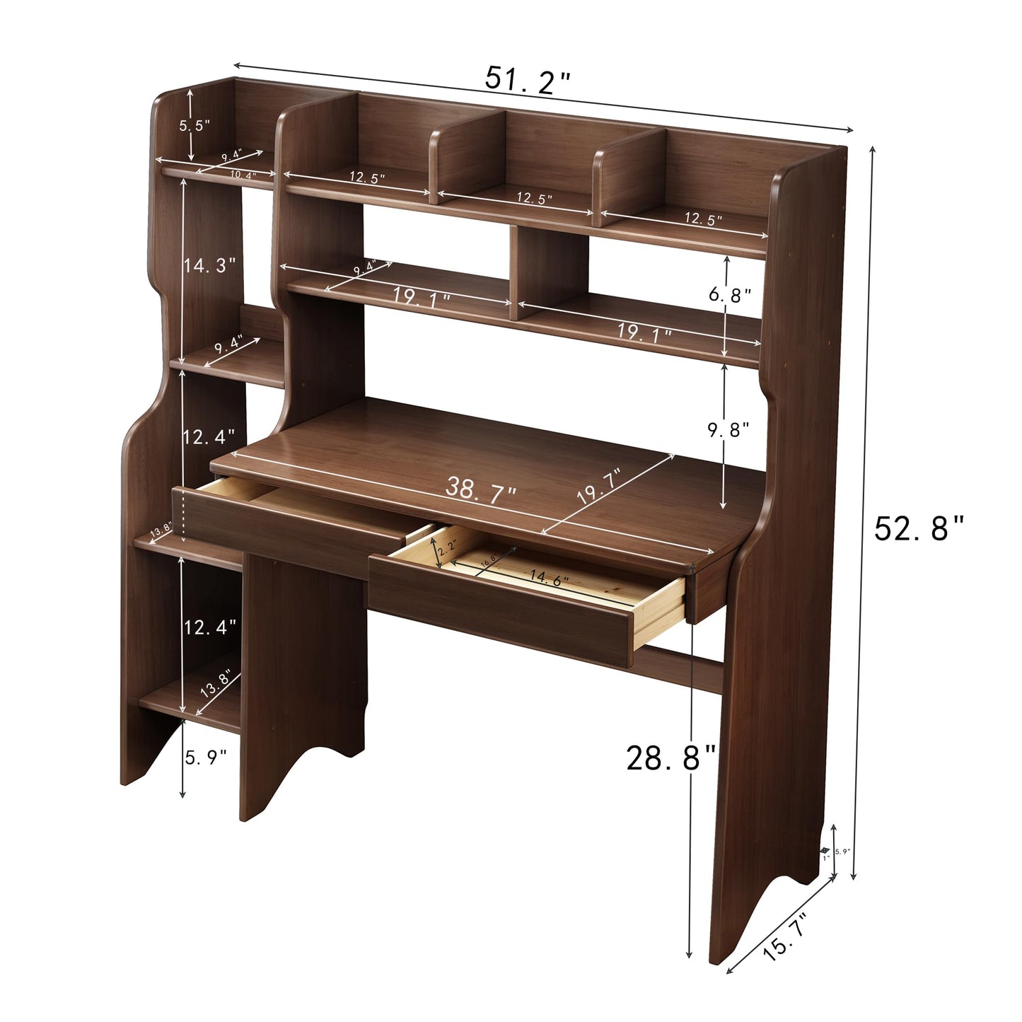 Kids Study Desk with Drawers and Bookshelf