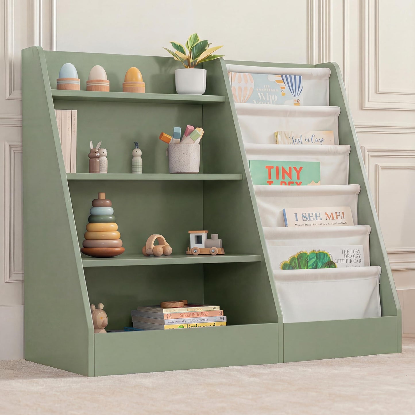 Montessori Kids Bookshelf with Easy-Access Storage