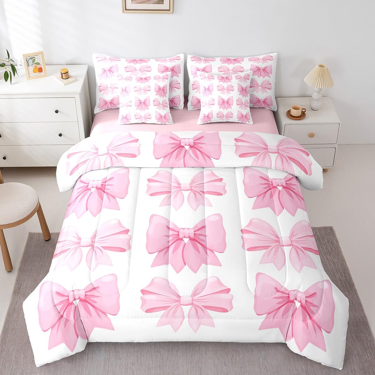Pink Bow Bedding Set for Girls and Kids
