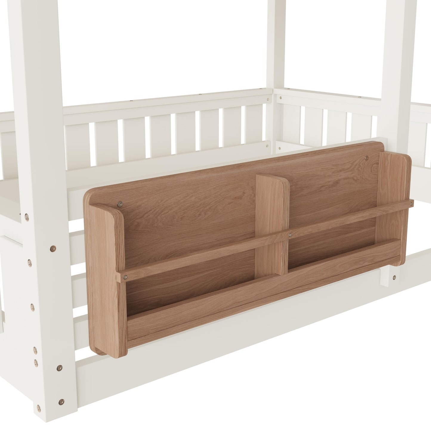 Low House Bunk Bed with Bookshelf Storage