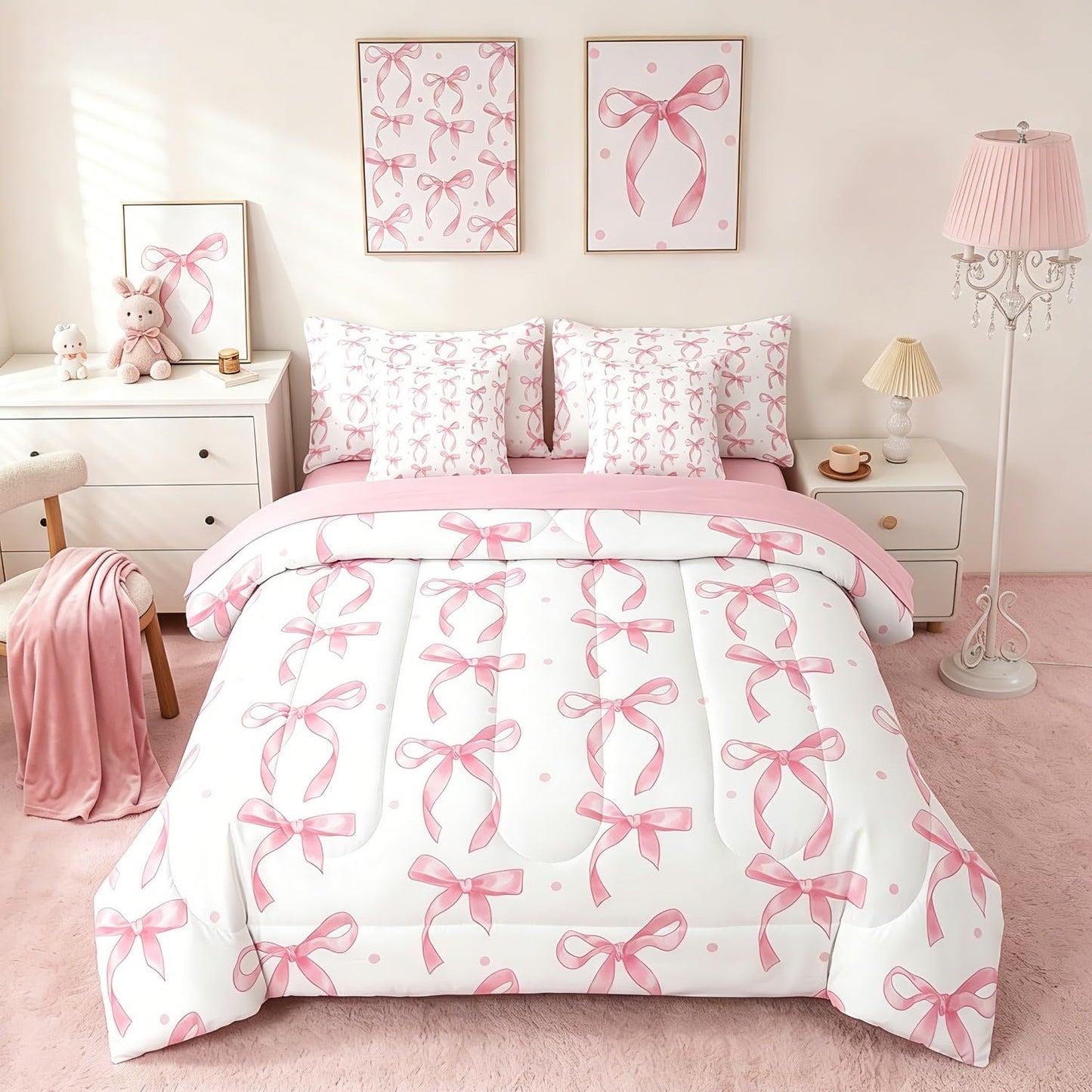 Pink Bow Bedding Set for Girls and Kids
