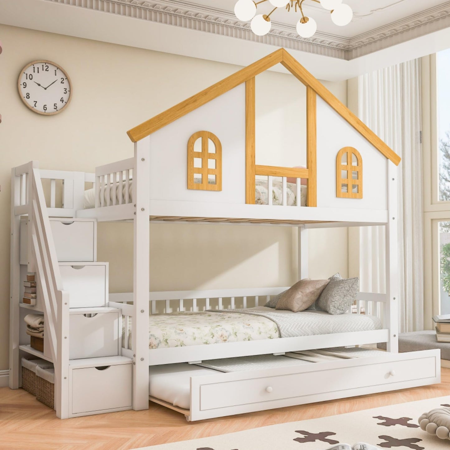 Twin House Bunk Bed with Storage Box