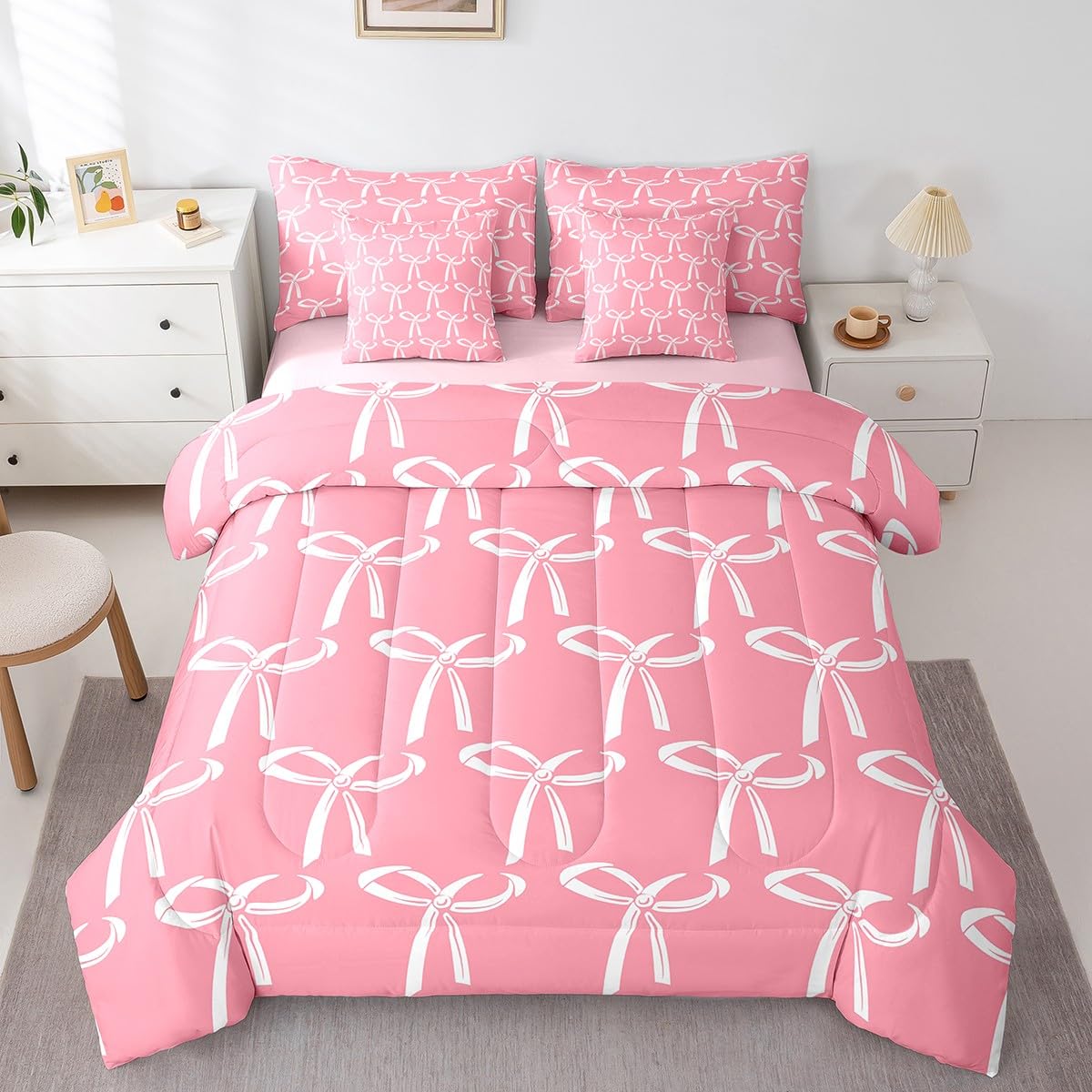 Pink Bow Bedding Set for Girls and Kids