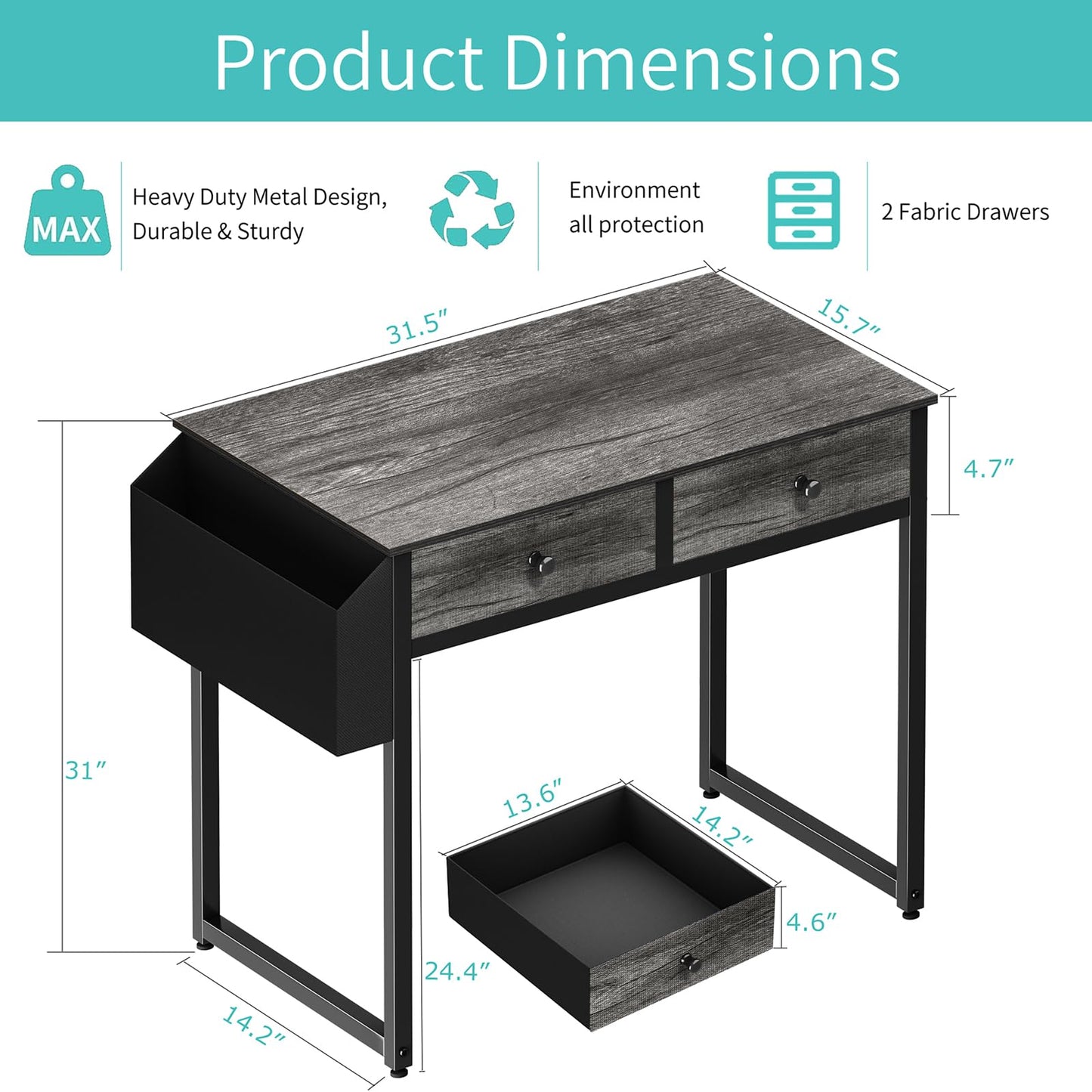 Computer Desk with Drawers and Storage Bag