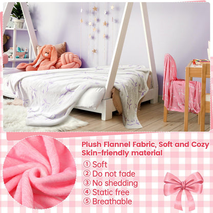 Pink Flannel Throw Blanket Set for Sleepovers