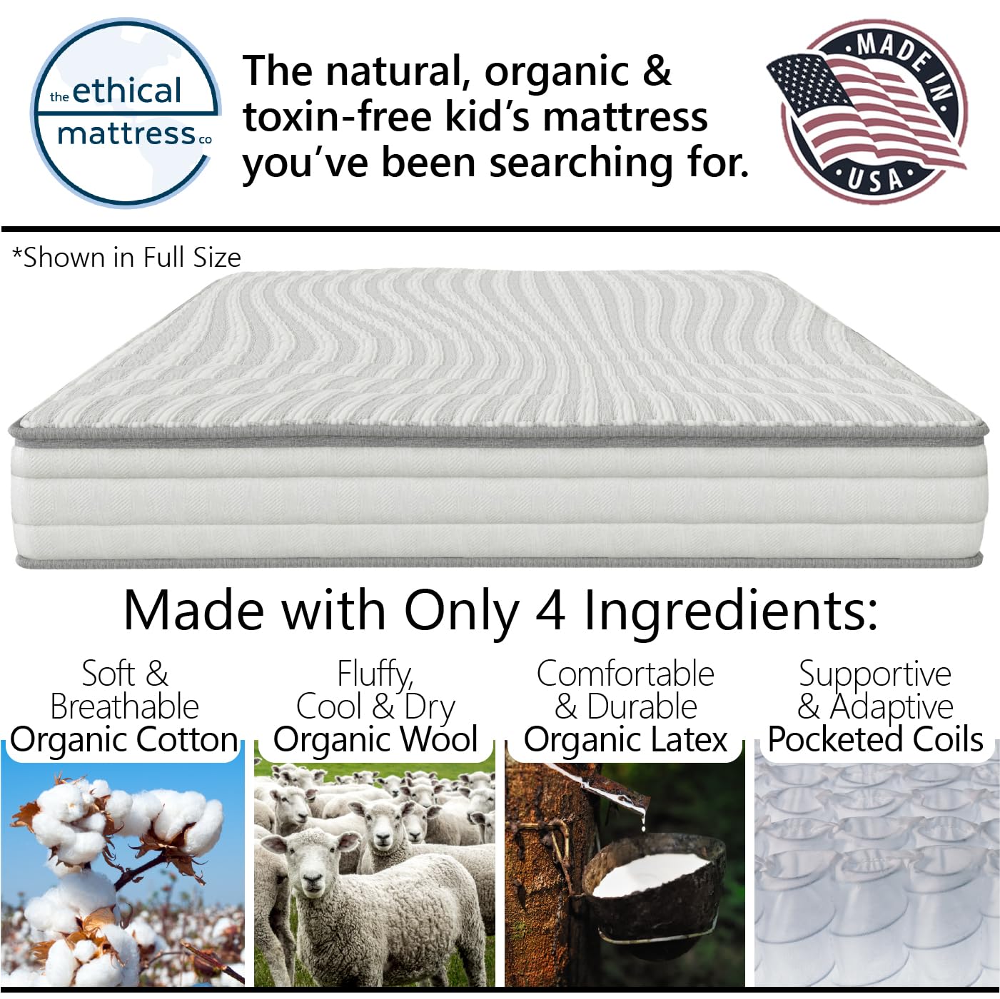 Organic Kids Mattress with Pocket Coil Support