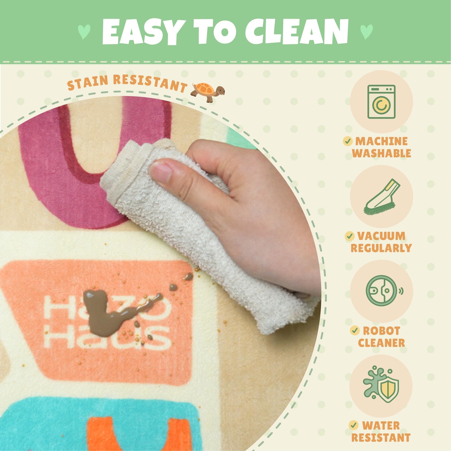 Washable Kids Play Rug with Colorful Map Design
