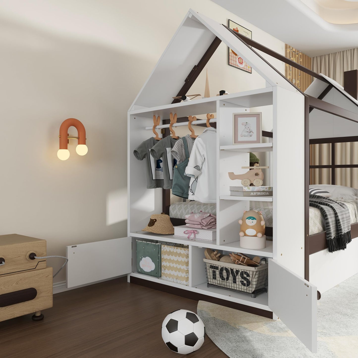 Kids House Bed Frame with Storage Shelves
