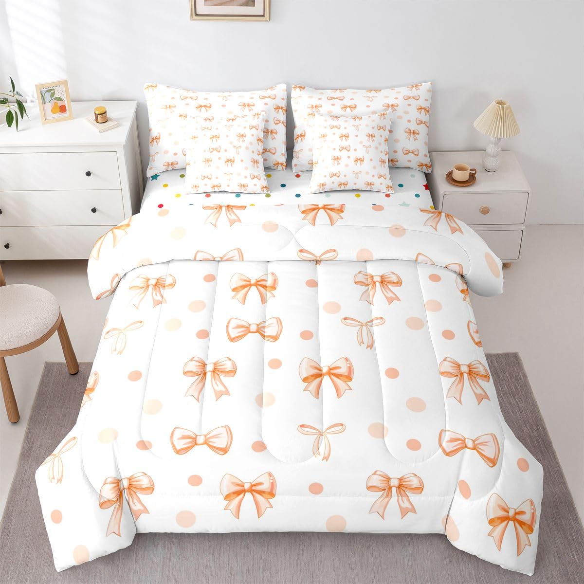 Pink Bow Bedding Set for Girls and Kids