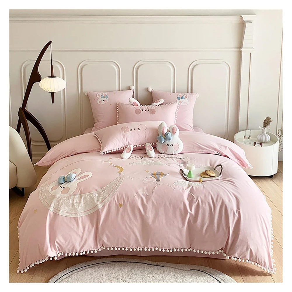 Pink Rabbit Moon Cotton Bedding Set for Kids