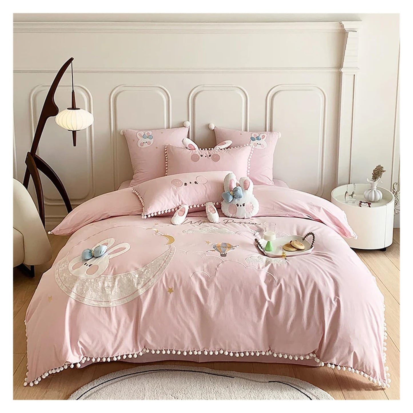 Pink Rabbit Moon Cotton Bedding Set for Kids
