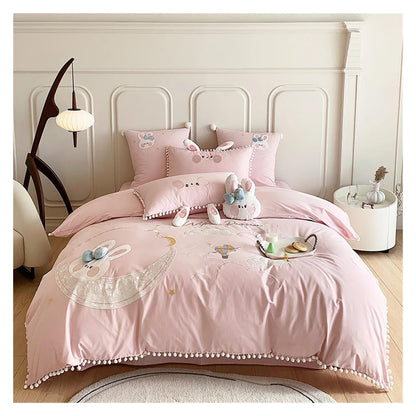 Pink Rabbit Moon Cotton Bedding Set for Kids