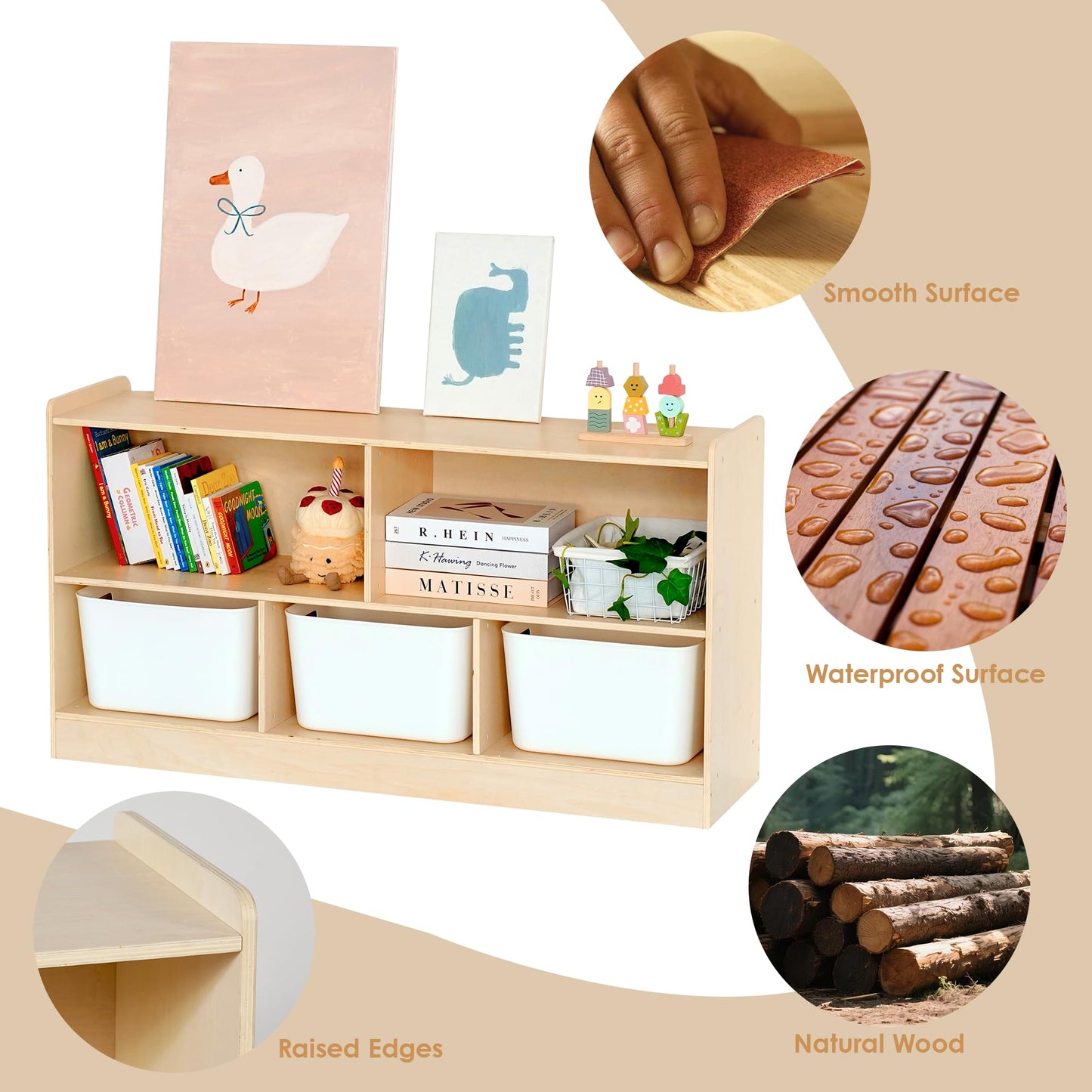 Leeshyah 5-Section Wooden Toy Shelf for Kids