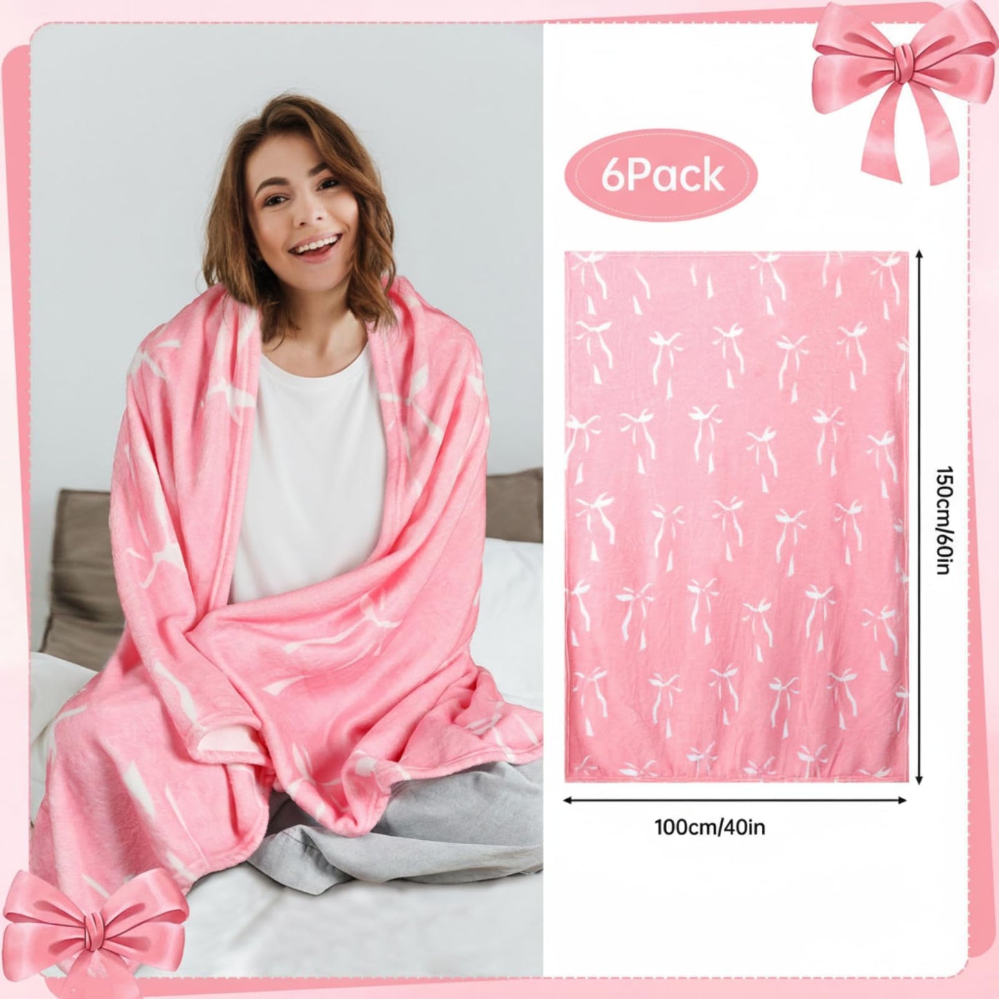 Pink Flannel Throw Blanket Set for Sleepovers