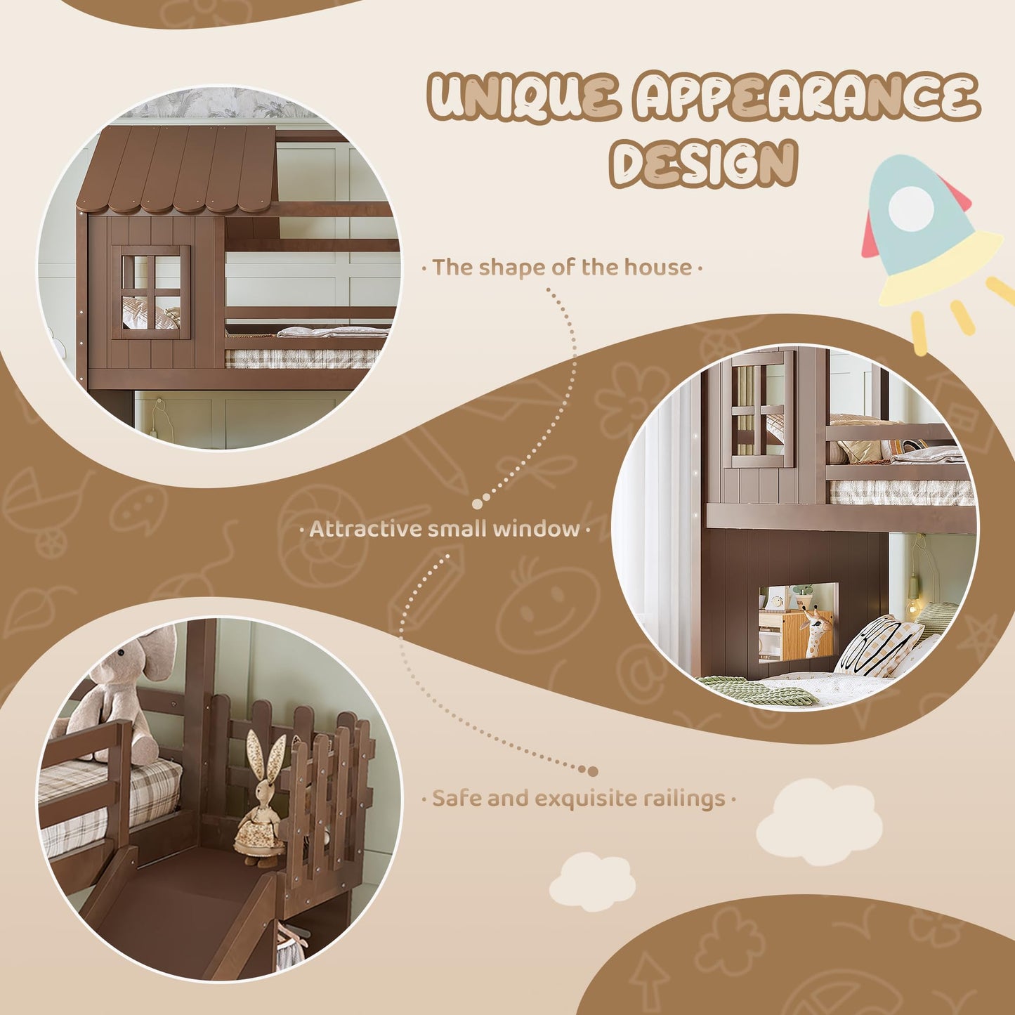 House Bunk Bed with Storage Shelves and Slide