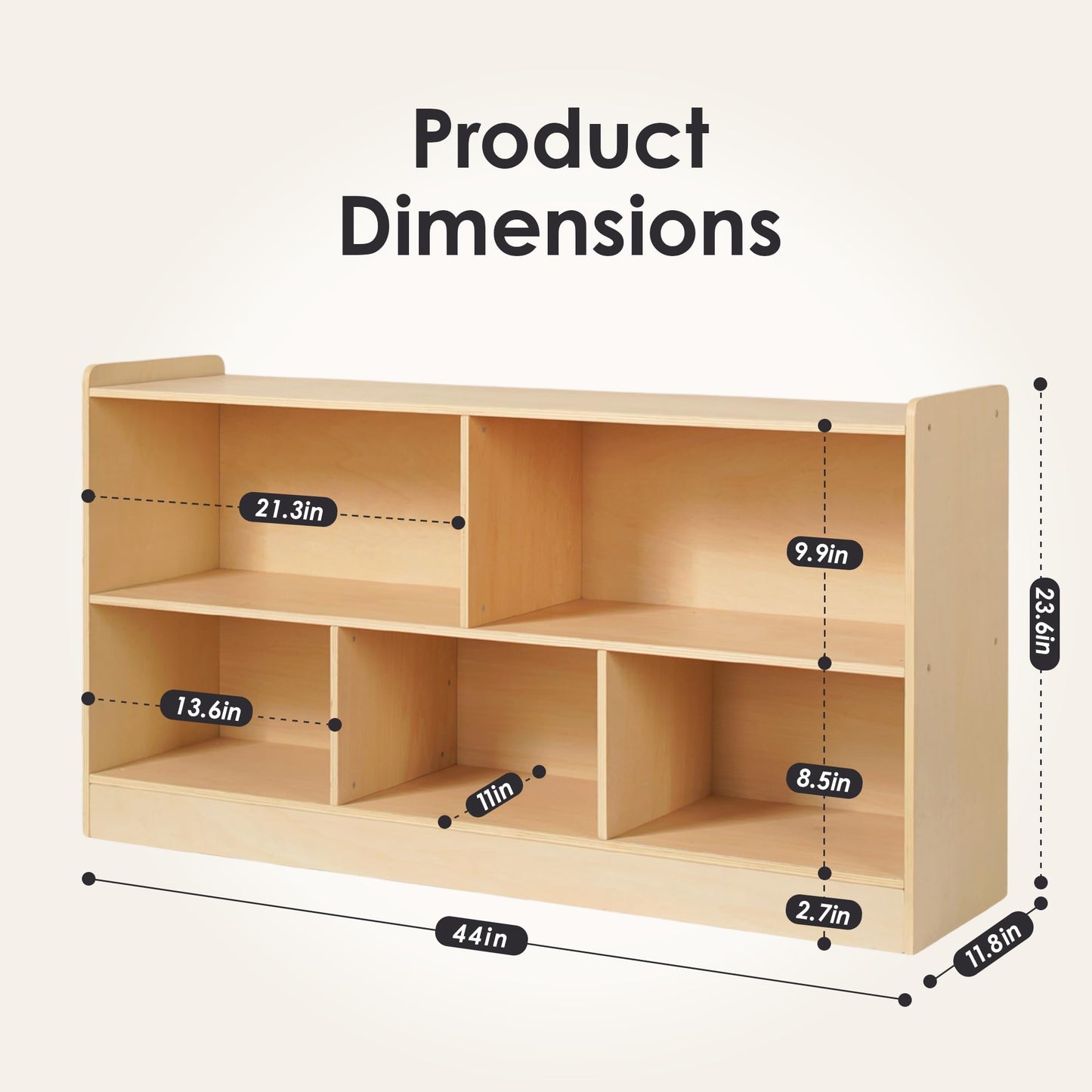 Leeshyah 5-Section Wooden Toy Shelf for Kids