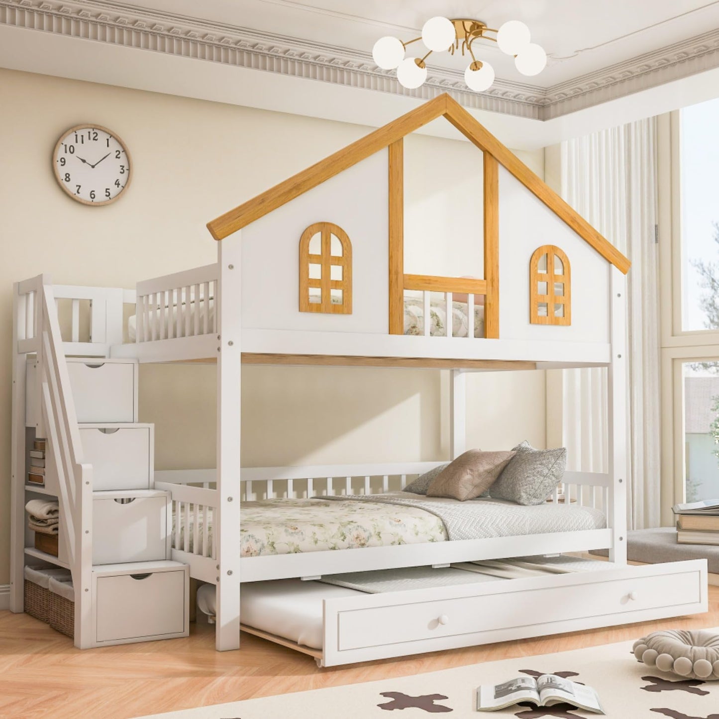 Twin House Bunk Bed with Storage Box