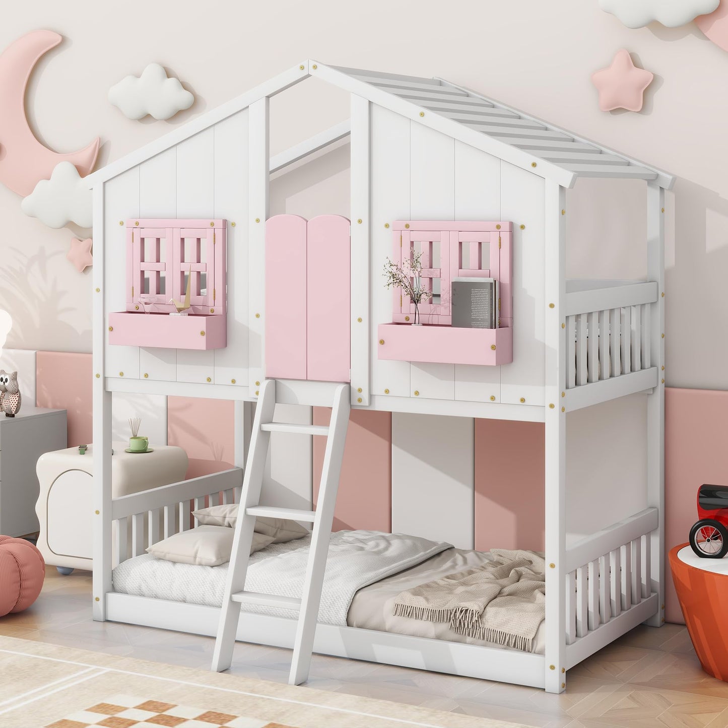 Twin House Bunk Bed with Storage Box