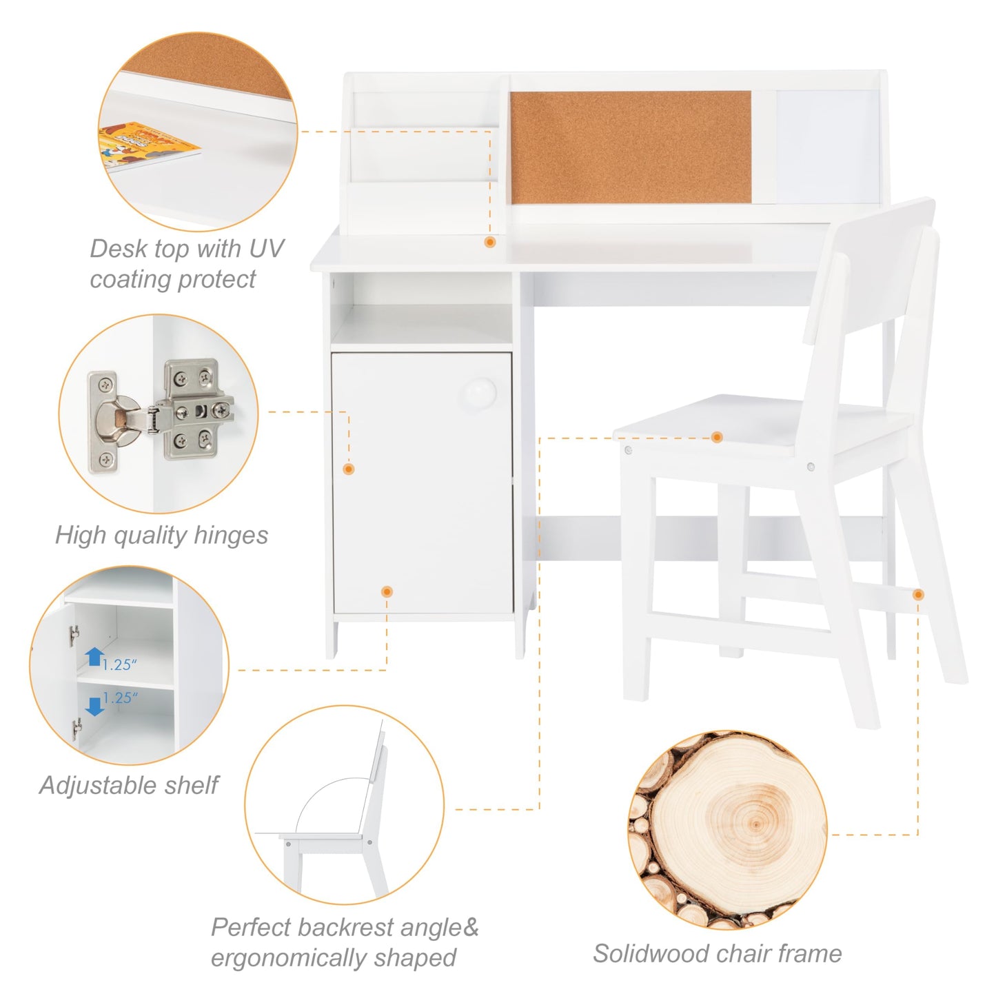 Kids Study Desk and Chair Set with Hutch
