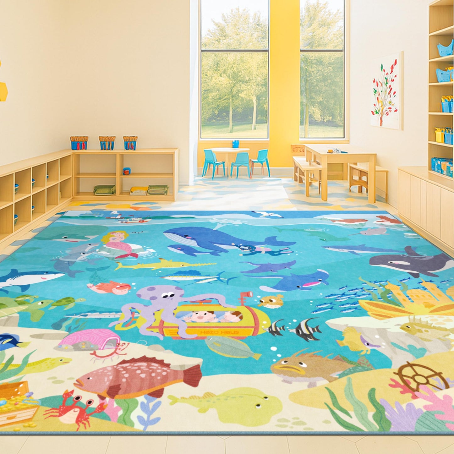 Washable Kids Play Rug with Colorful Map Design