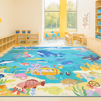 Washable Kids Play Rug with Colorful Map Design
