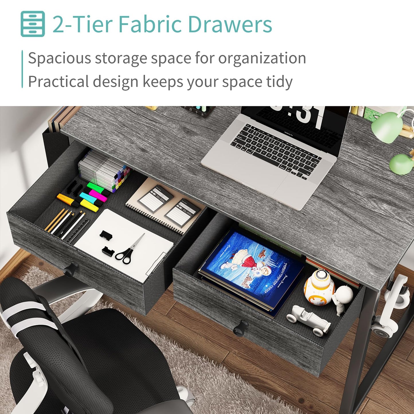 Computer Desk with Drawers and Storage Bag