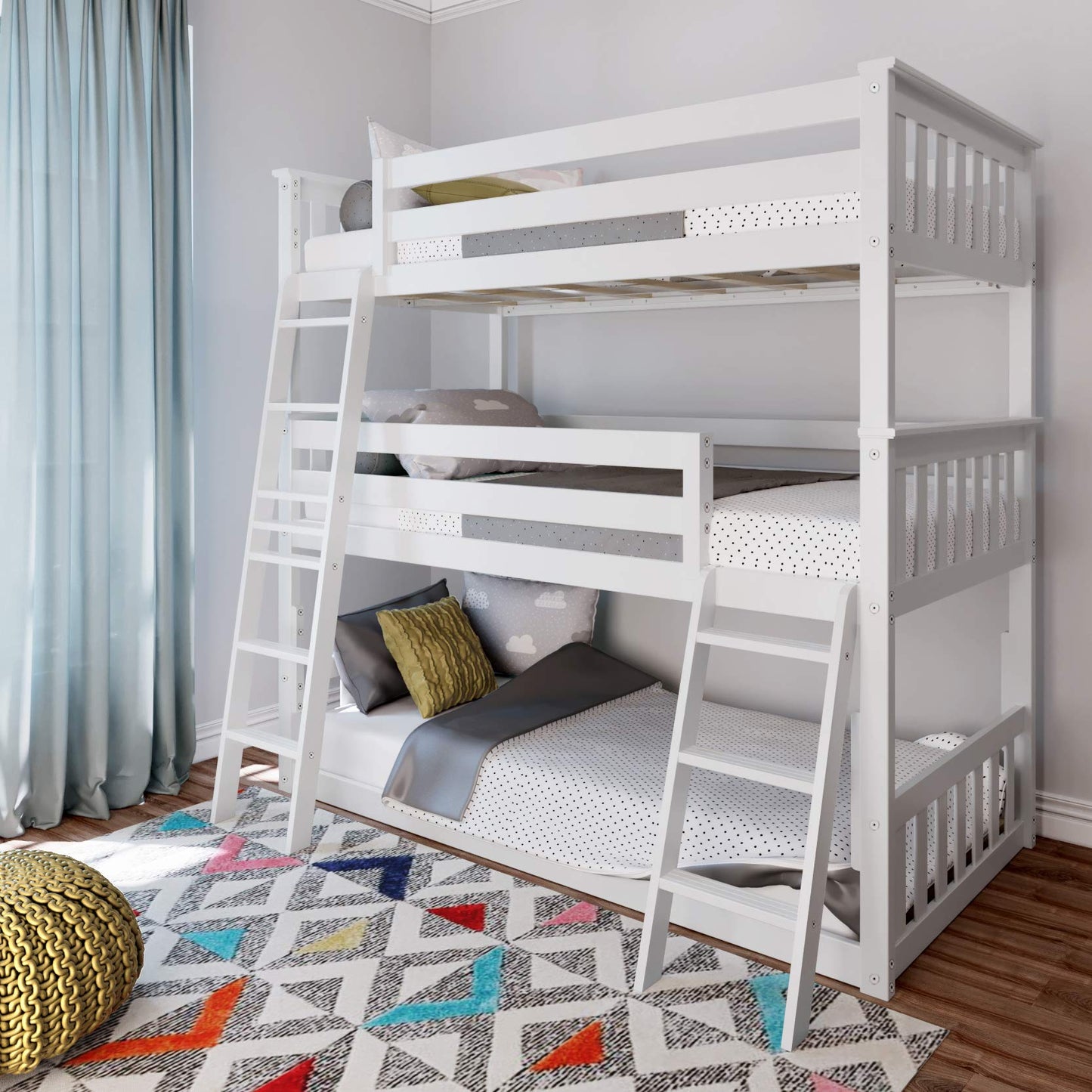 Twin Over Full Low Bunk Bed with Slide