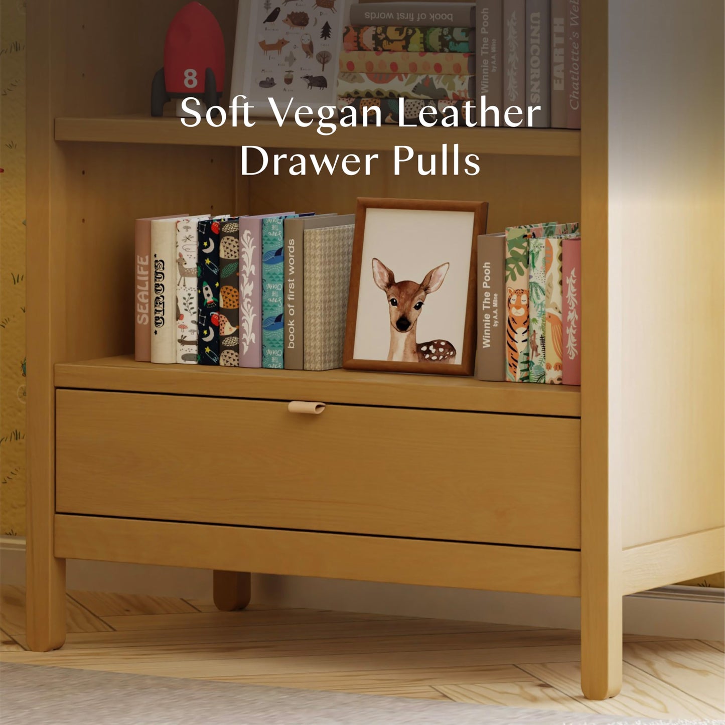 Wooden Bookcase with Drawer and Adjustable Shelf