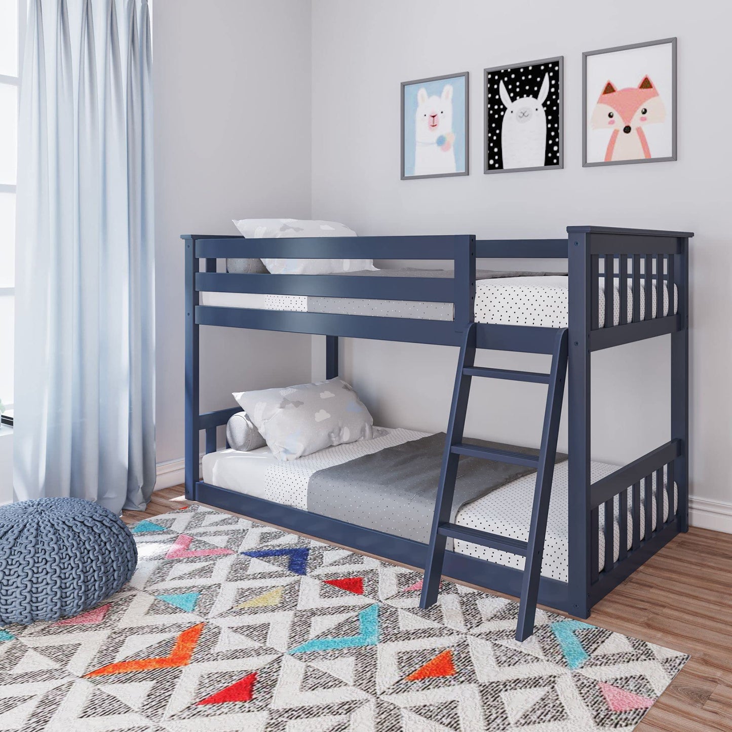 Twin Over Full Low Bunk Bed with Slide