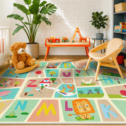 Washable Kids Play Rug with Colorful Map Design