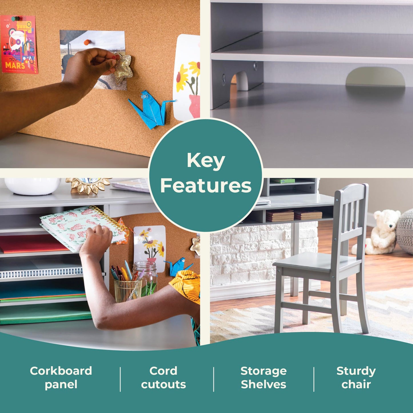 Kids Study Desk and Chair Set with Storage