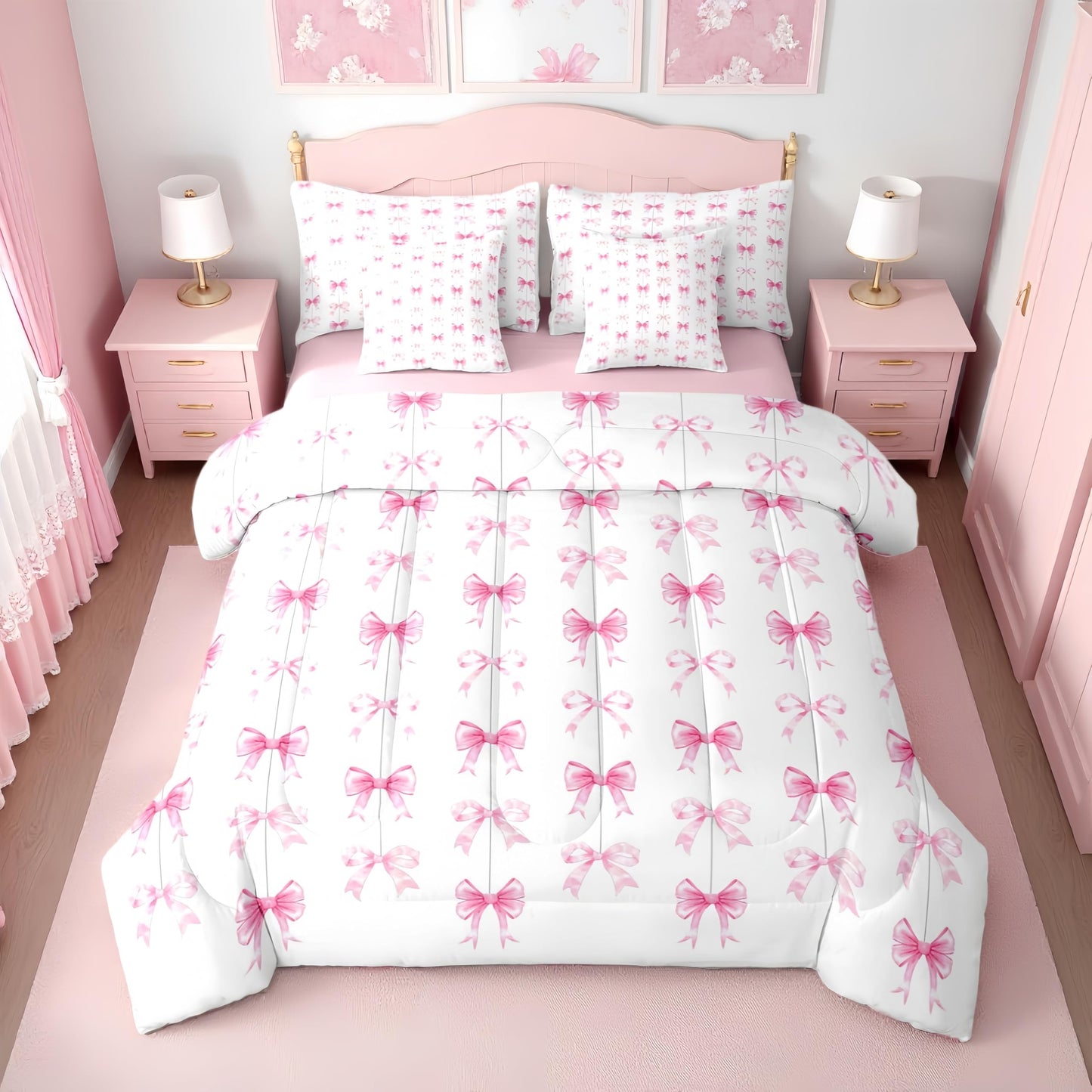 Pink Bow Bedding Set for Girls and Kids