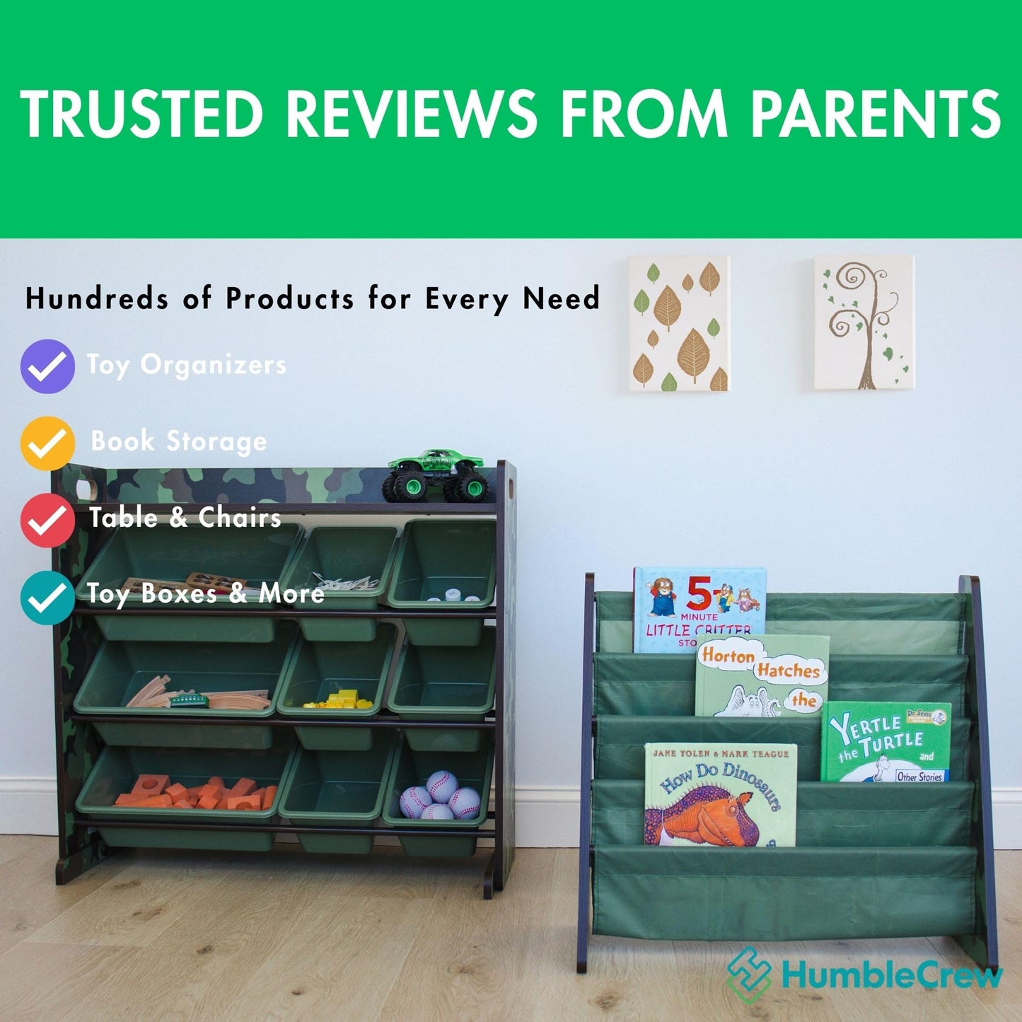 4-Tier Kids Bookshelf with Deep Sling Pockets