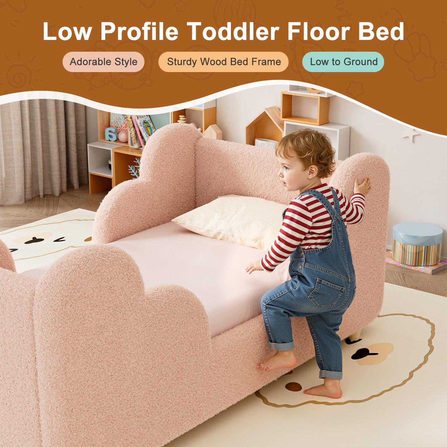 Upholstered Toddler Bed with Safety Guardrails