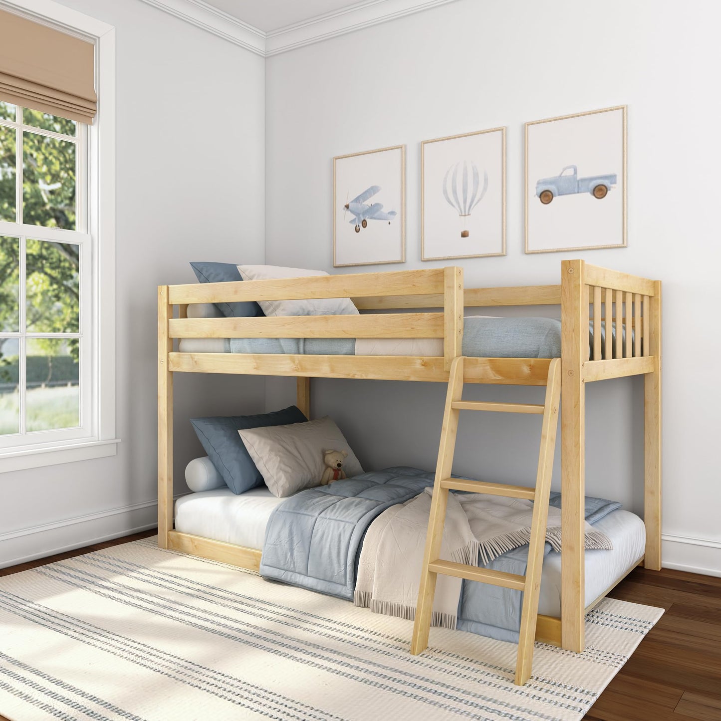 Twin Over Full Low Bunk Bed with Slide