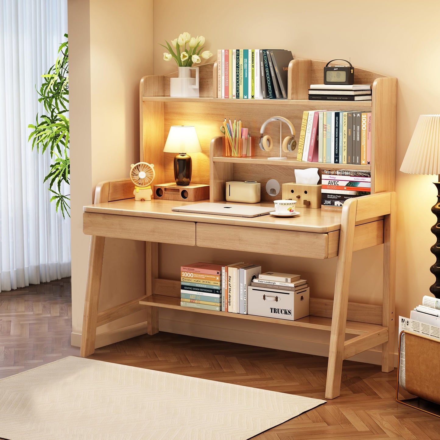 Kids Study Desk with Bookshelf and Drawers