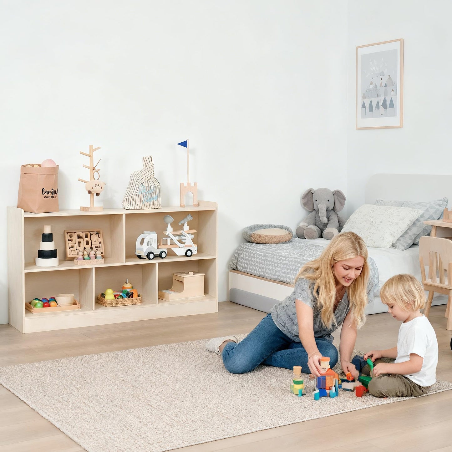 Leeshyah 5-Section Wooden Toy Shelf for Kids