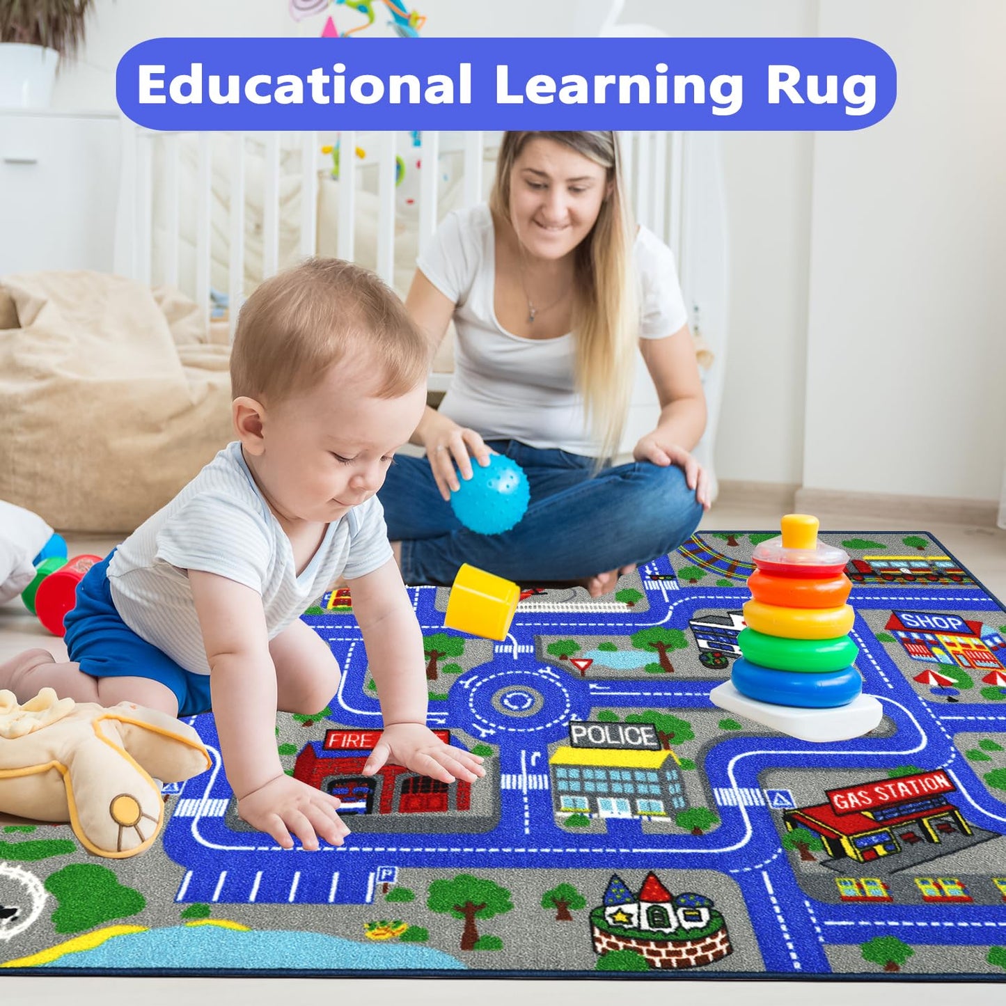 Educational Traffic Road Play Rug for Kids Room