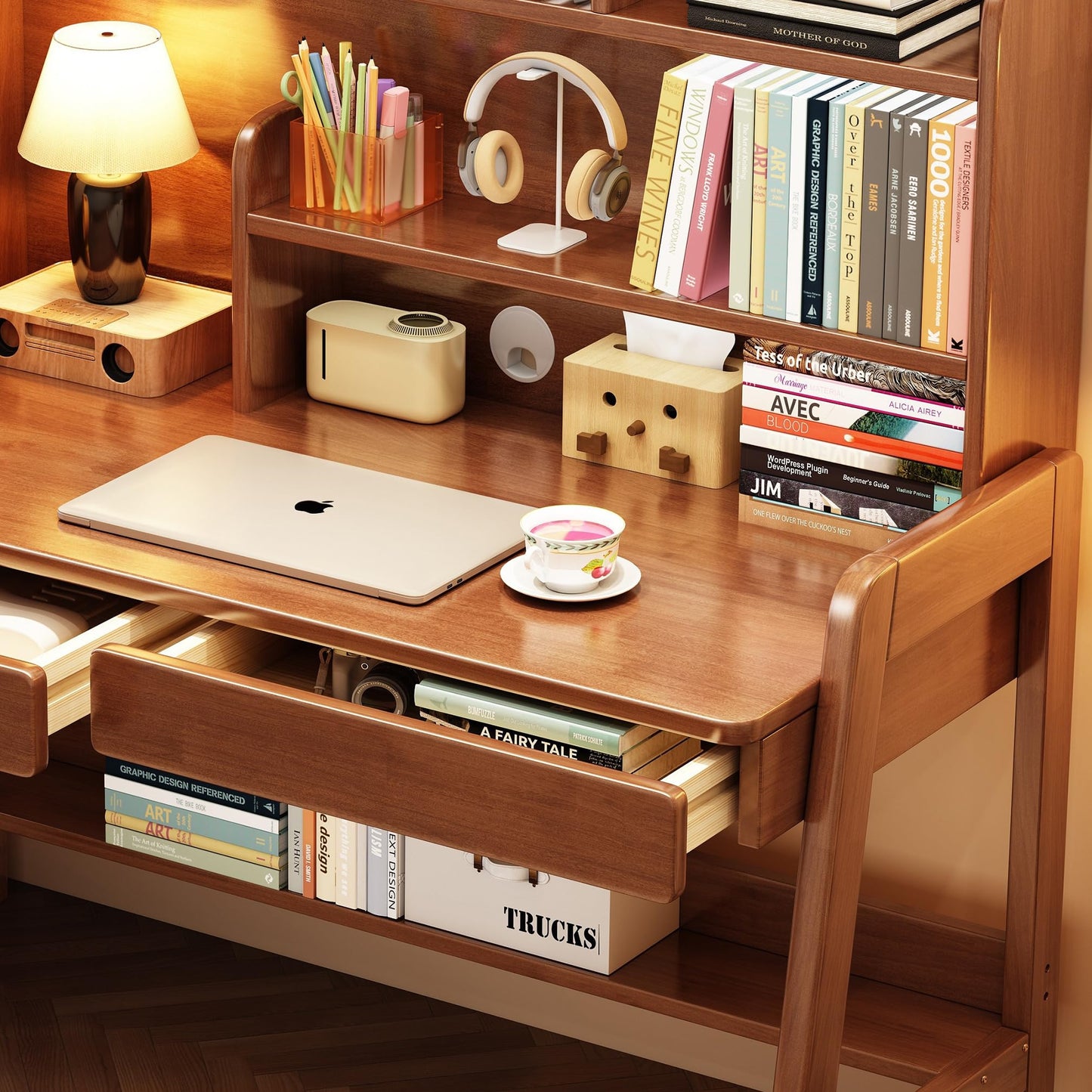 Kids Study Desk with Bookshelf and Drawers