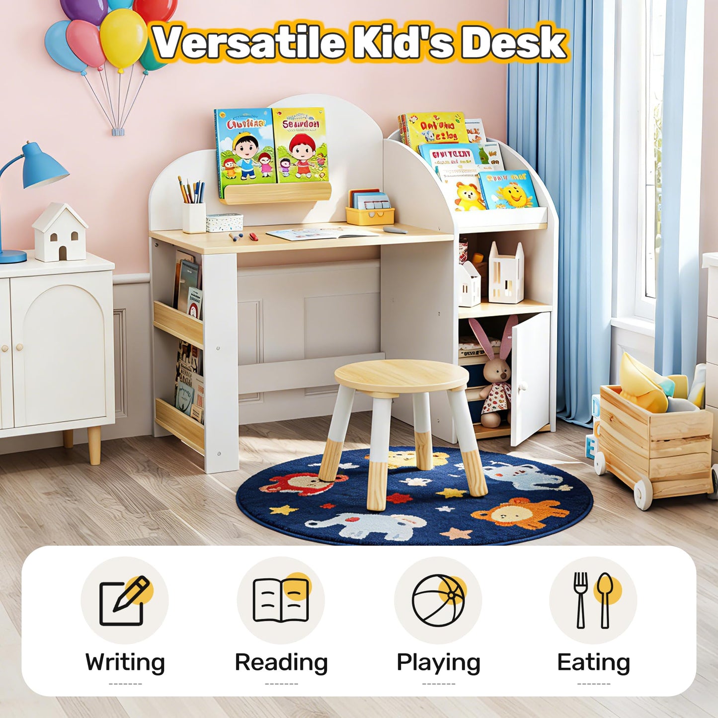 Kids Writing Desk with Storage Shelf