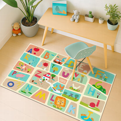 Washable Kids Play Rug with Colorful Map Design
