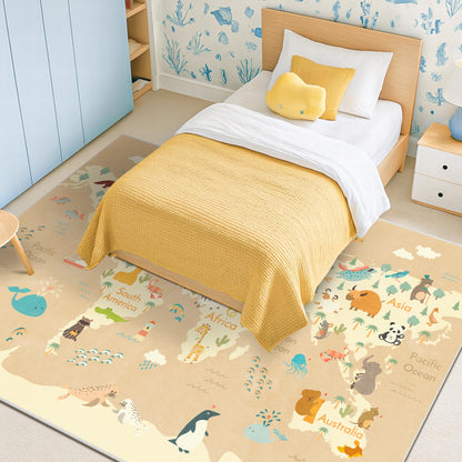 Washable Kids Play Rug with Colorful Map Design