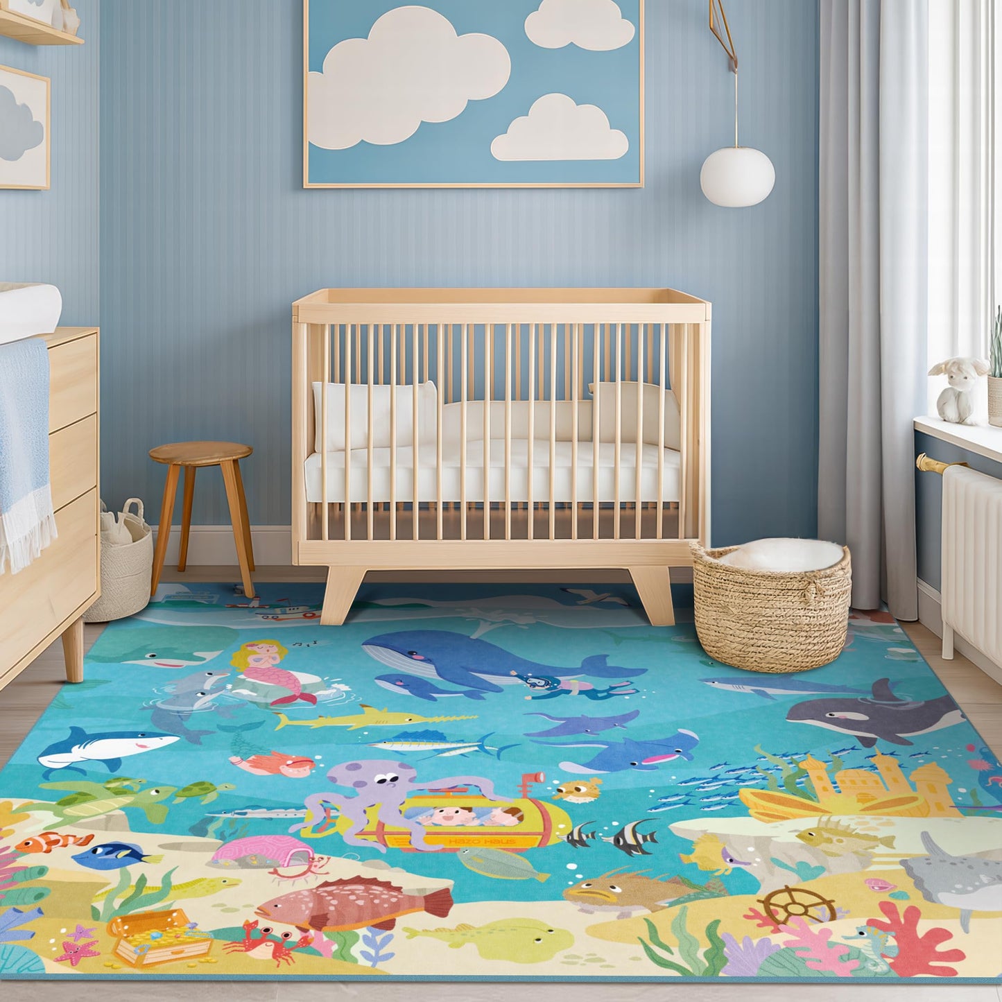 Washable Kids Play Rug with Colorful Map Design