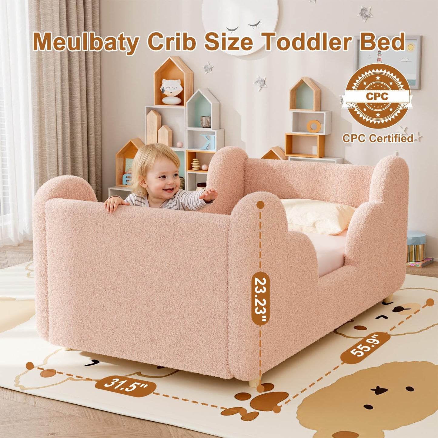 Upholstered Toddler Bed with Safety Guardrails