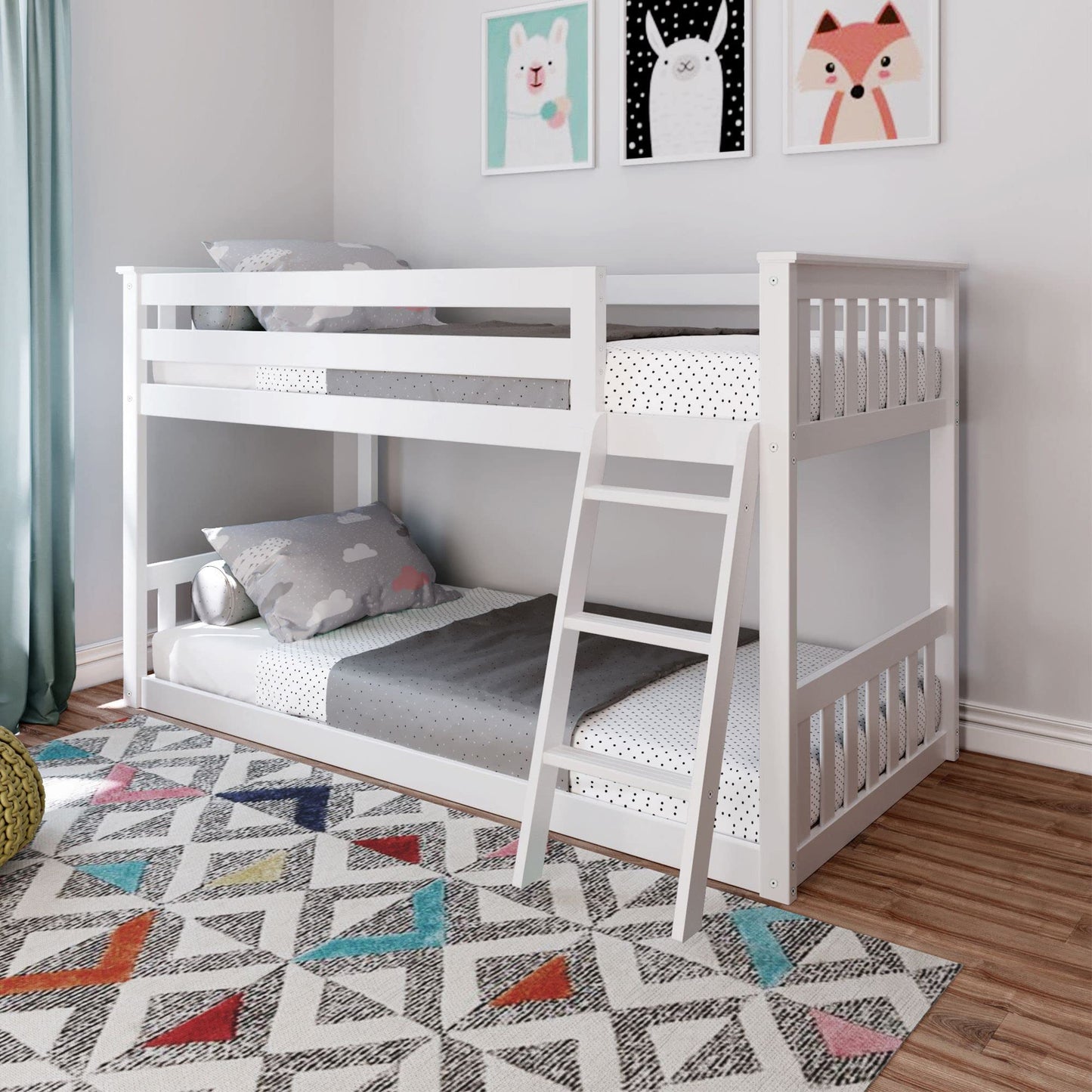 Twin Over Full Low Bunk Bed with Slide