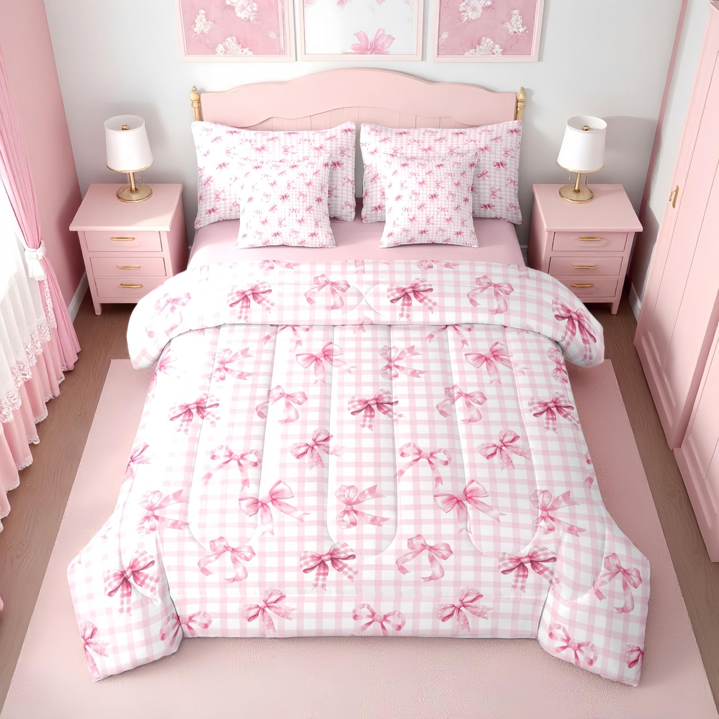 Pink Bow Bedding Set for Girls and Kids