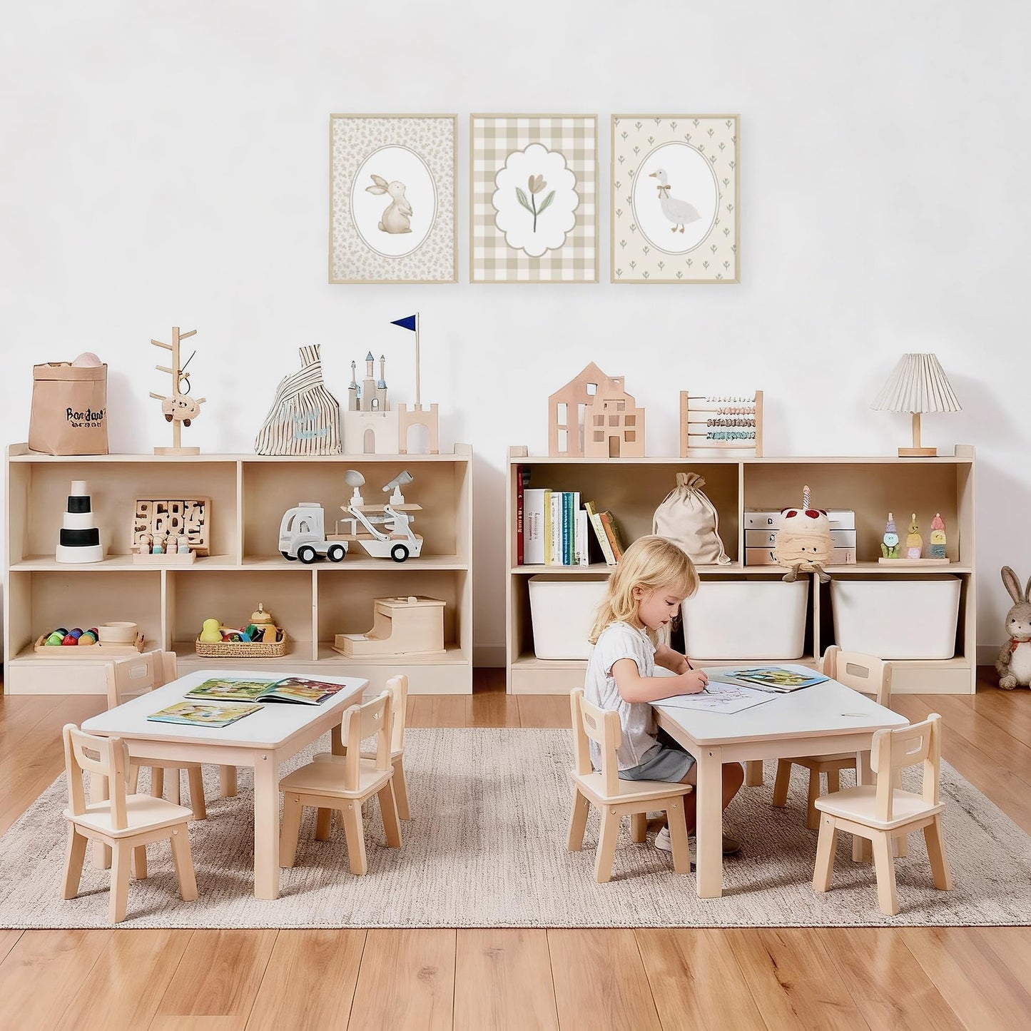 Leeshyah 5-Section Wooden Toy Shelf for Kids