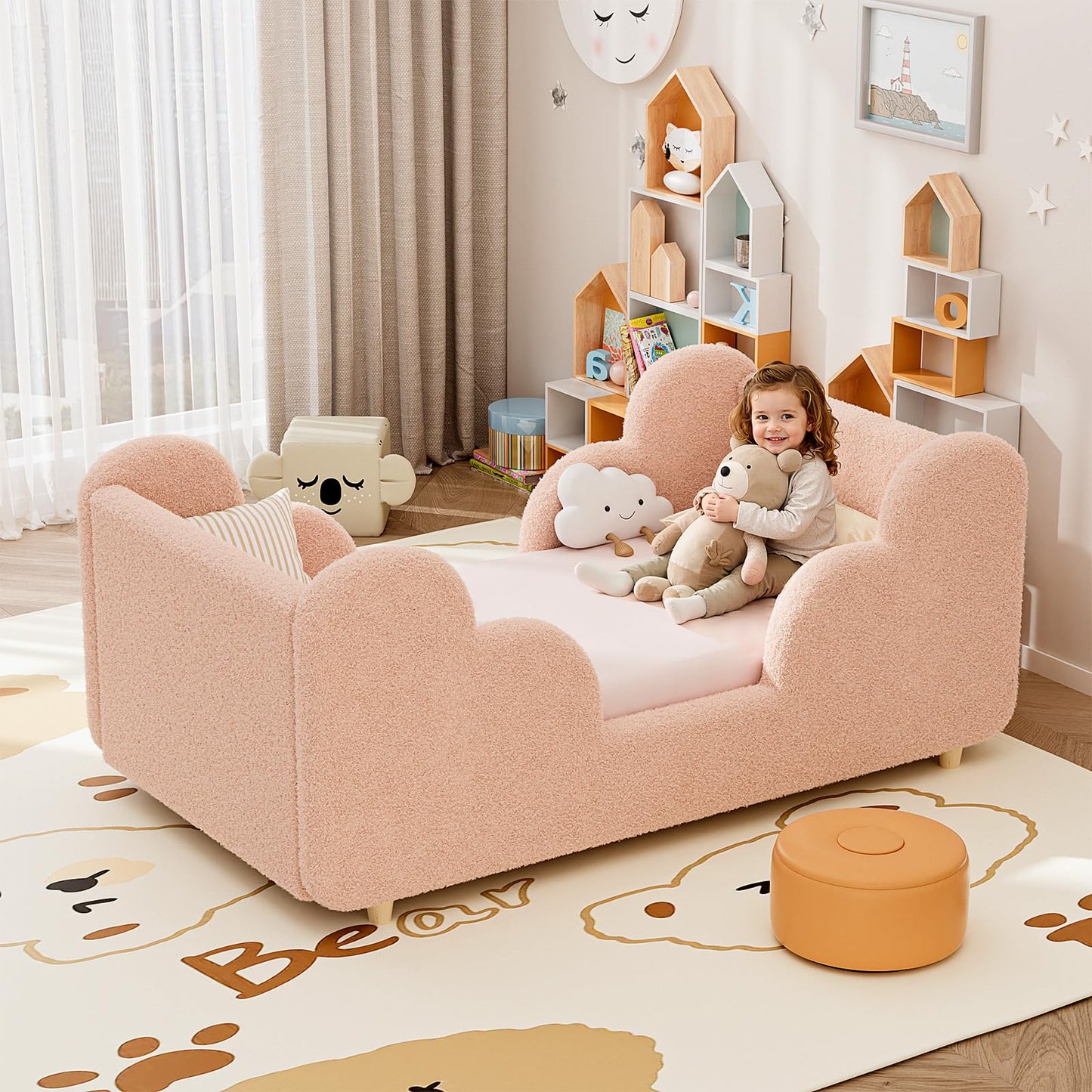 Upholstered Toddler Bed with Safety Guardrails